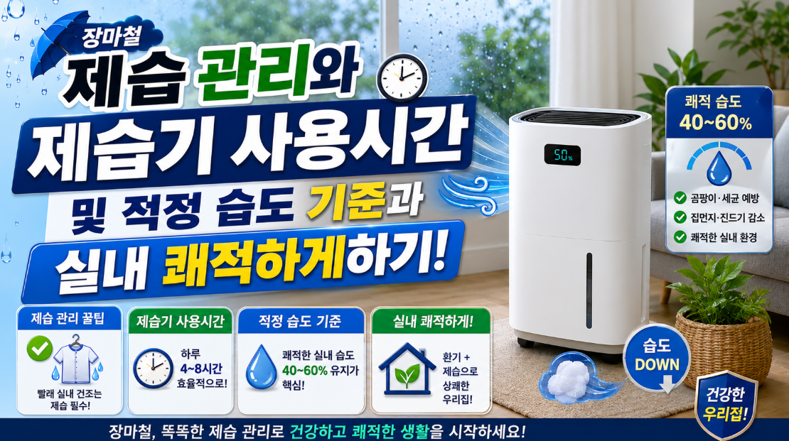 장마철 제습 관리와 제습기 사용시간 및 적정 습도 기준과 실내 쾌적하게하기 장마