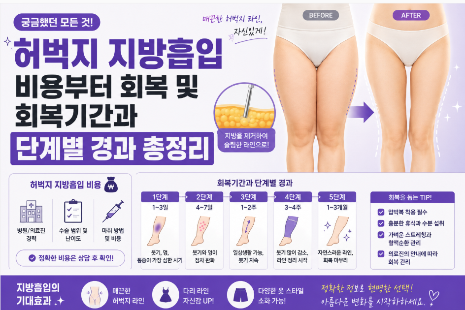 허벅지 지방흡입 비용부터 회복 및 회복기간과 단계별 경과 총정리 지방흡입